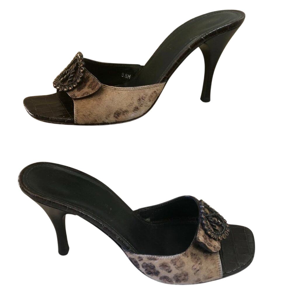 Donald Pliner Animal Print Shoe Slide Bronze Hair Calf Rhinestones leather $325 - Picture 3 of 7